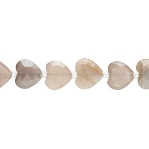 Coffee moonstone 1pkg21, hand-cut faceted puffed heart bead natural 9x8mm