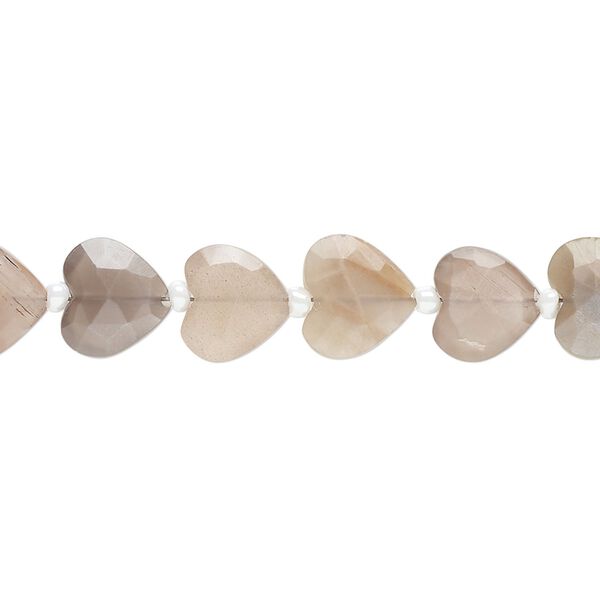 Coffee moonstone 1pkg21, hand-cut faceted puffed heart bead natural 9x8mm image number 0