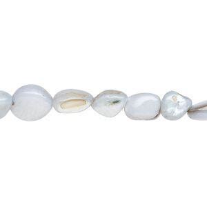 Bead, mother-of-pearl shell (dyed), grey, small to large pebble, Mohs hardness 3-1/2. Sold per 30-inch strand.