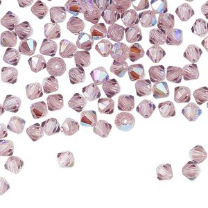 Bead 48pk light amethyst glitter, Preciosa Czech crystal 4mm bicone