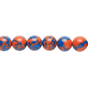 Bead, resin, dark blue and orange, 8mm round. Sold per 15-1/2" to 16" strand.