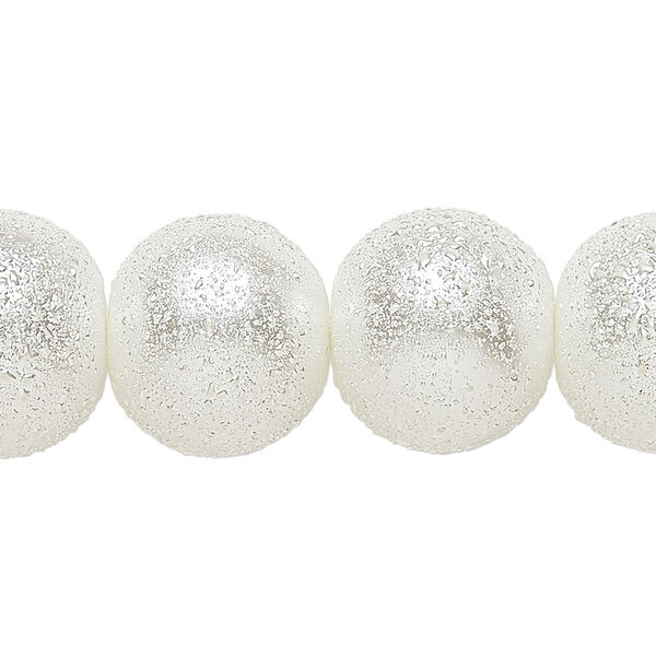 Bead, glass, opaque white, 16mm textured round. Sold per 15-1/2" to 16" strand. image number 0
