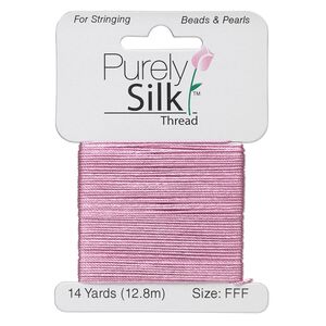 Thread, Purely Silk™, strawberry pink, size FFF. Sold per 14-yard card.
