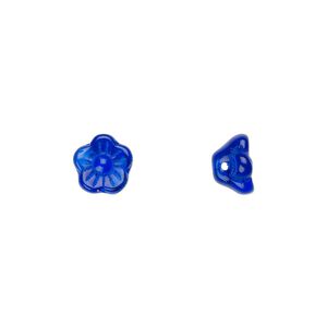 Bead, Czech pressed glass, cobalt, 8.5x6mm flower cone. Sold per pkg of 50.