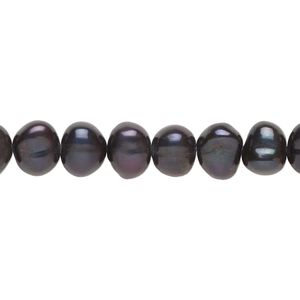 Freshwater pearl 1pkg1, flat-sided rice, 15 inch black iris 7x6mm-9x7mm cultured