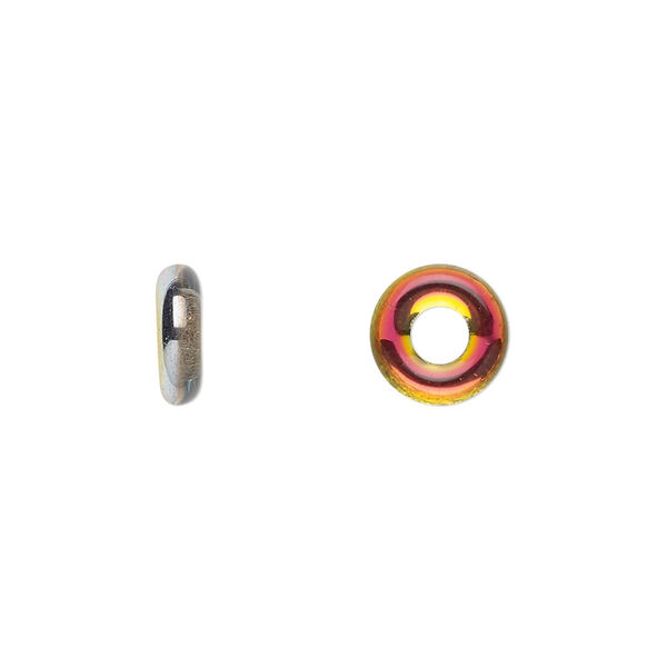 Bead, Czech pressed glass, clear vitrail, 9.5x3mm ring. Sold per pkg of 50. image number 0