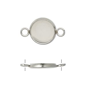 Link, Almost Instant Jewelry®, stainless steel, 12mm round with 10mm chessboard round setting. Sold per pkg of 10.