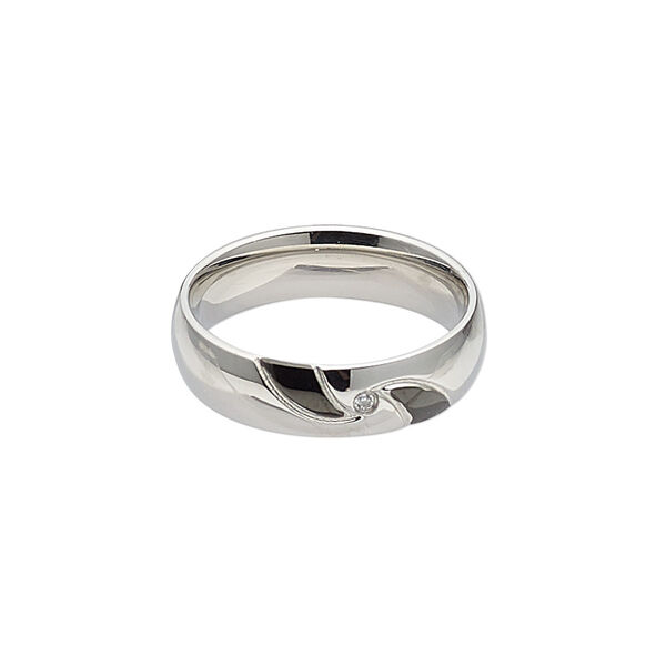 Ring, enamel / glass rhinestone / stainless steel, clear and black, 6mm wide with 5.5mm faceted round, size 7. Sold individually. image number 0