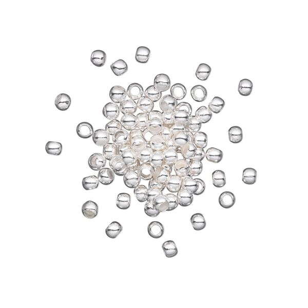 Crimp, silver-plated brass, 2.5mm round, 1.5mm inside diameter. Sold per pkg of 100. image number 0