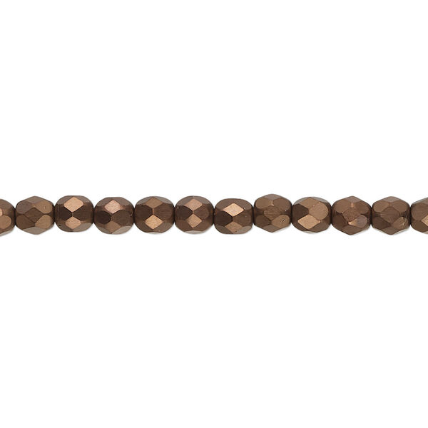 Bead, Czech fire-polished glass, opaque matte black bronze luster, 4mm faceted round. Sold per 15-1/2" to 16" strand. image number 0