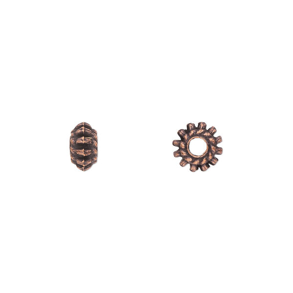 Bead, antique copper-plated "pewter" (zinc-based alloy), 7x4mm double-sided rondelle. Sold per pkg of 50. image number 0