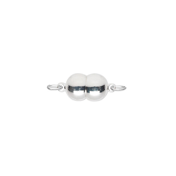 Clasp, magnetic, silver-plated brass, 11x7mm double round. Sold individually. image number 0