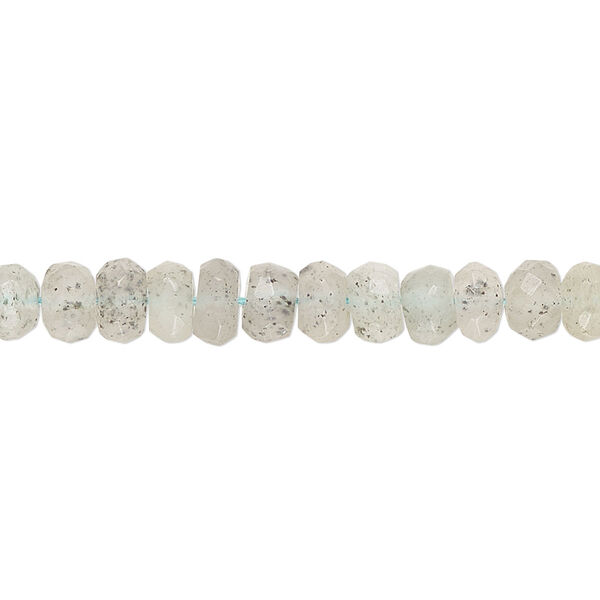 Bead, moss aquamarine (heated), dark, 5x3mm-6x4mm hand-cut rondelle, C- grade, Mohs hardness 7-1/2 to 8. Sold per 14-inch strand, approximately 90 beads. image number 0