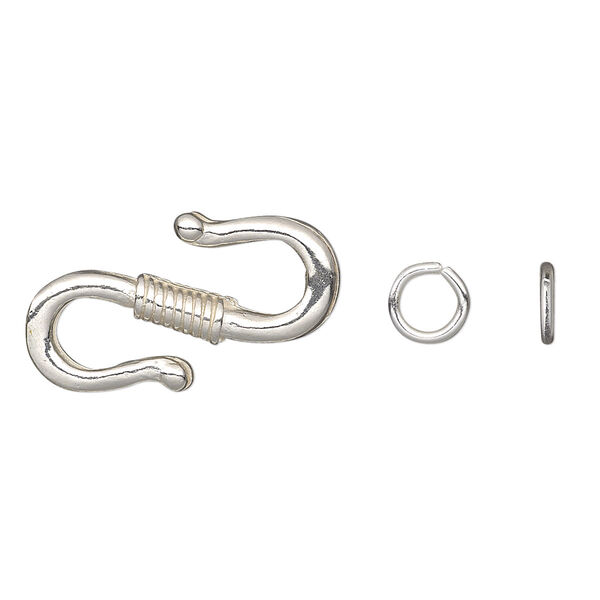 Clasp, S-hook, silver-finished "pewter" (zinc-based alloy), 23x14mm double-sided with rope wrap design and 6mm jump ring. Sold per pkg of 12. image number 0