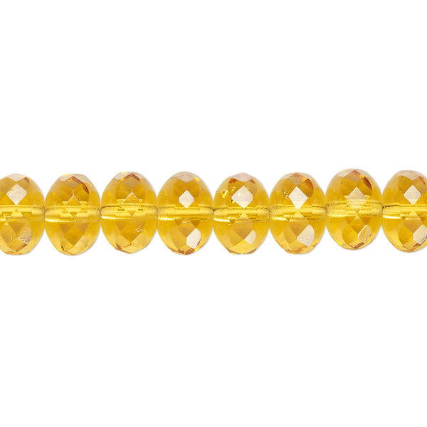 Bead, Czech fire-polished glass, transparent honey, 9x5mm faceted rondelle. Sold per 15-1/2" to 16" strand. image number 0