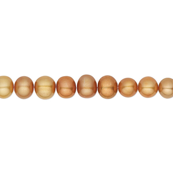 Pearl, cultured freshwater (dyed), copper, 5-6mm semi-round, C grade, Mohs hardness 2-1/2 to 4. Sold per 16-inch strand. image number 0