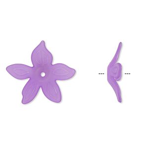Component, acrylic, frosted violet, 25x5mm flower. Sold per pkg of 50.