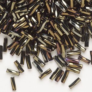 Bead, Preciosa Ornela Czech glass, bugle bead, pkg/50g, #3 twisted, brown iris opaque black, (59115).