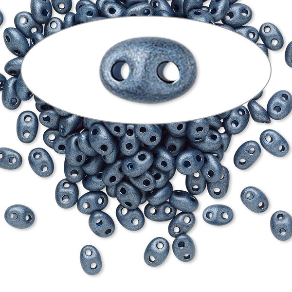 Seed bead, Preciosa Twin™ Czech glass, pkg/50g, 5x2.5mm oval, opaque dark slate terra pearl black, (28936). image number 0