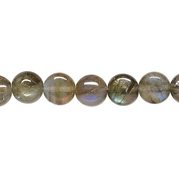 Bead, labradorite (natural), 8mm flat round, A- grade, Mohs hardness 6 to 6-1/2. Sold per 15-1/2" to 16" strand. image number 0