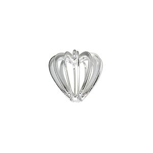 Drop, silver-plated brass and steel, 14mm heart bead cage. Sold per pkg of 100.