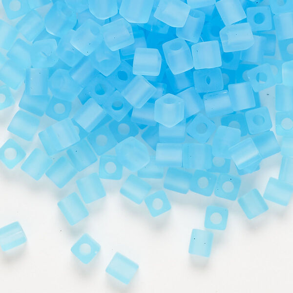 Seed bead, Miyuki, glass, pkg/25g, 3.5-3.7mm square, translucent frosted light blue (SB-148F). image number 0