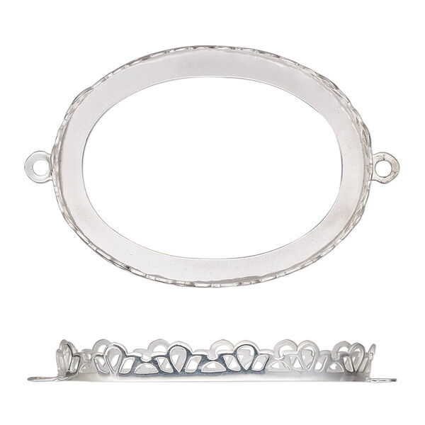 Link, sterling silver, 42x31.5mm oval with decorative trim and open back with 40x30mm oval cabochon bezel setting. Sold individually. image number 0