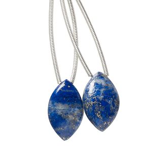 Lapis lazuli 1pkg2, hand-cut top-drilled puffed marquise bead natural 18x11mm
