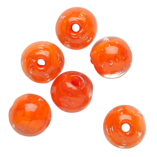 Bead, lampworked glass, translucent orange, 12mm round. Sold per pkg of 6. image number 0