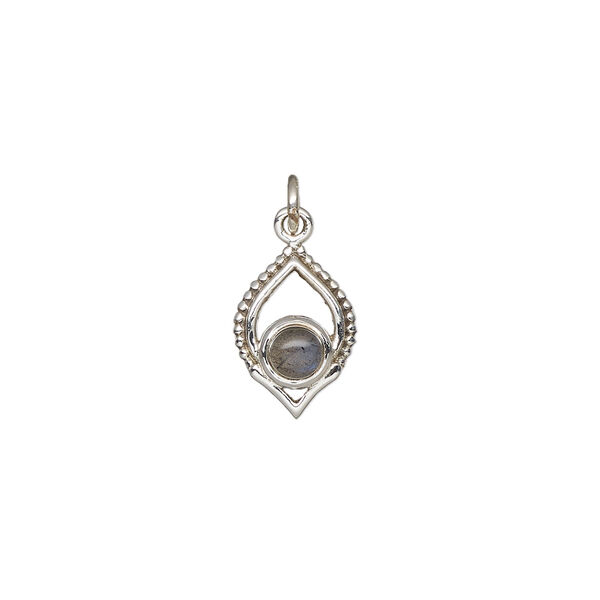 Labradorite / sterling silver 1pkg1, marquise drop natural antiqued 13.5x9mm image number 1