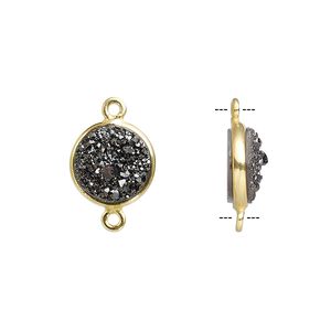 Druzy agate / sterling silver 1pkg1, electrocoated gold finished hand-cut flat round link 11mm