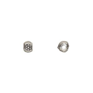 Bead, TierraCast®, antiqued pewter (tin-based alloy), 5.5x4.5mm nugget with flower. Sold per pkg of 10.