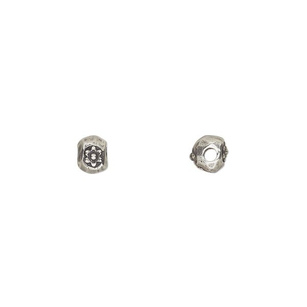 Bead, TierraCast®, antiqued pewter (tin-based alloy), 5.5x4.5mm nugget with flower. Sold per pkg of 10. image number 0