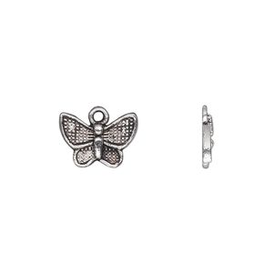 Charm, antique silver-plated "pewter" (zinc-based alloy), 13x10mm single-sided butterfly. Sold per pkg of 50.