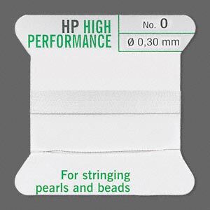 Thread, Griffin, synthetic multi-fiber, white, size #0. Sold per 2-meter card (approximately 78 inches).