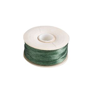 Thread, Nymo®, nylon, green, size D. Sold per 64-yard bobbin.