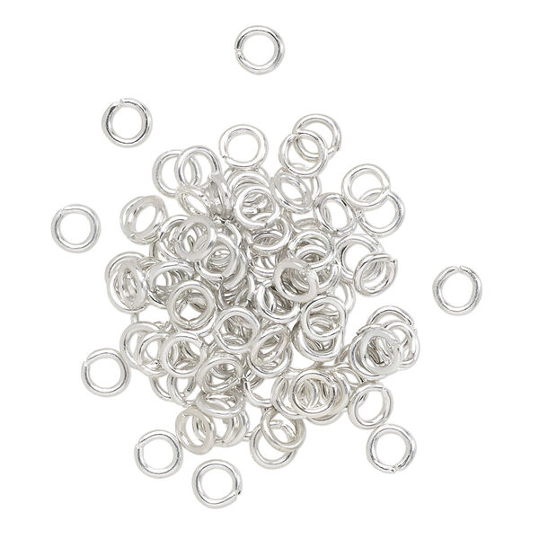 Jump ring, anodized aluminum, silver, 4mm round, 2.4mm inside diameter, 20 gauge. Sold per pkg of 100. image number 0