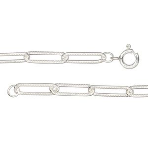Chain 1pkg1 sterling silver paperclip, 3.9mm textured / springring clasp, 20 inch