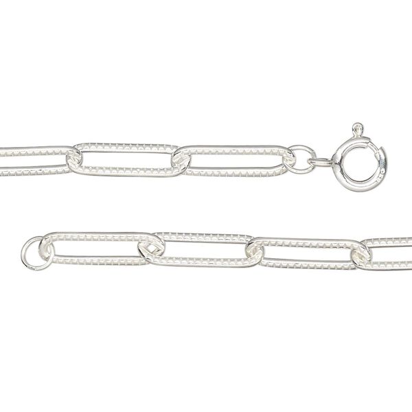 Chain, sterling silver, 3.9mm textured paperclip, 20-inches with springing clasp. Sold individually. image number 0