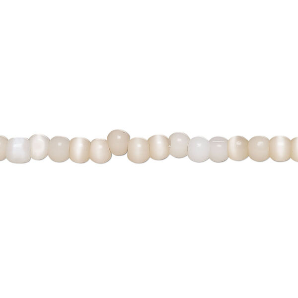 Bead, cat's eye glass (fiber optic glass), peach, 3-4mm round, economy grade. Sold per 15-inch strand. image number 0