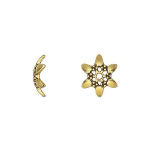 Bead cap, antique gold-finished "pewter" (zinc-based alloy), 12.5x4mm snowflake with cutout, fits 10-14mm round bead. Sold per pkg of 20.