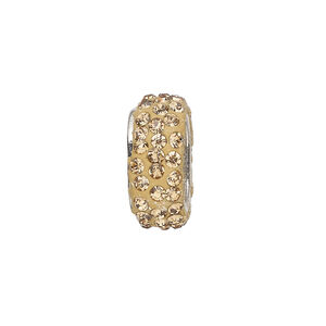 Bead 1pkg1 silver-finished "pewter", 19x8mm oval rondelle, glass brown & topaz / epoxy
