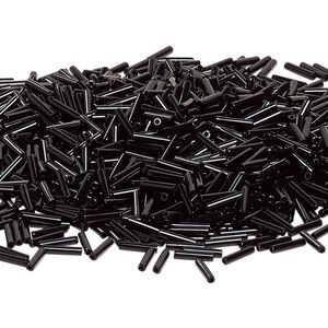 Bead, Miyuki, bugle bead, glass, pkg/250 g, 9x1.9mm center-drilled, opaque black, (RBU-0401).