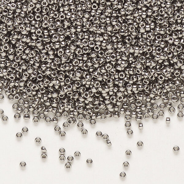Seed bead, Miyuki, glass, pkg/4g, #15 rocaille, opaque nickel-plated (RR-190). image number 0