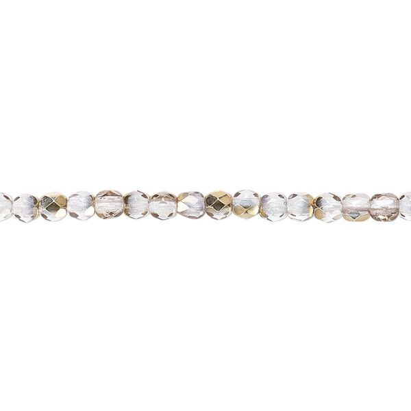 Bead, Czech fire-polished glass, clear and metallic 24Kt gold, 3mm faceted round. Sold per 15-1/2" to 16" strand. image number 0