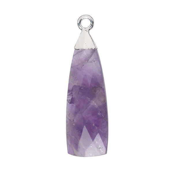 Drop, amethyst (natural) and sterling silver, 28x9mm faceted hand-cut paddle. Sold individually. image number 0