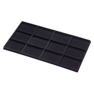 Tray insert, flocked velveteen, black, 14 x 7-3/4 x 1/2 inch rectangle with (12) 3-1/4 x 2-1/4 inch compartments. Sold per pkg of 2.