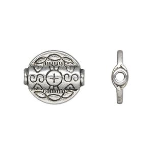 Bead, antique silver-plated "pewter" (zinc-based alloy), 15x5mm double-sided flat round tube. Sold per pkg of 10.