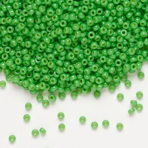 Seed bead, Miyuki, glass, pkg/250g, #11 rocaille, Duracoat® opaque outside dyed Fiji green, (RR-4476).