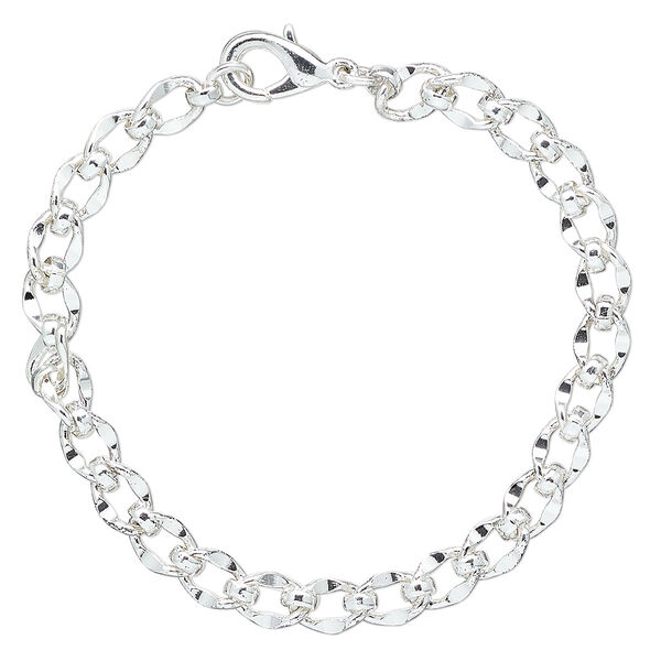 Chain 1pkg1 brass / steel, 6.1mm oval long and short, 7 inch / lobster claw clasp silver finish image number 0